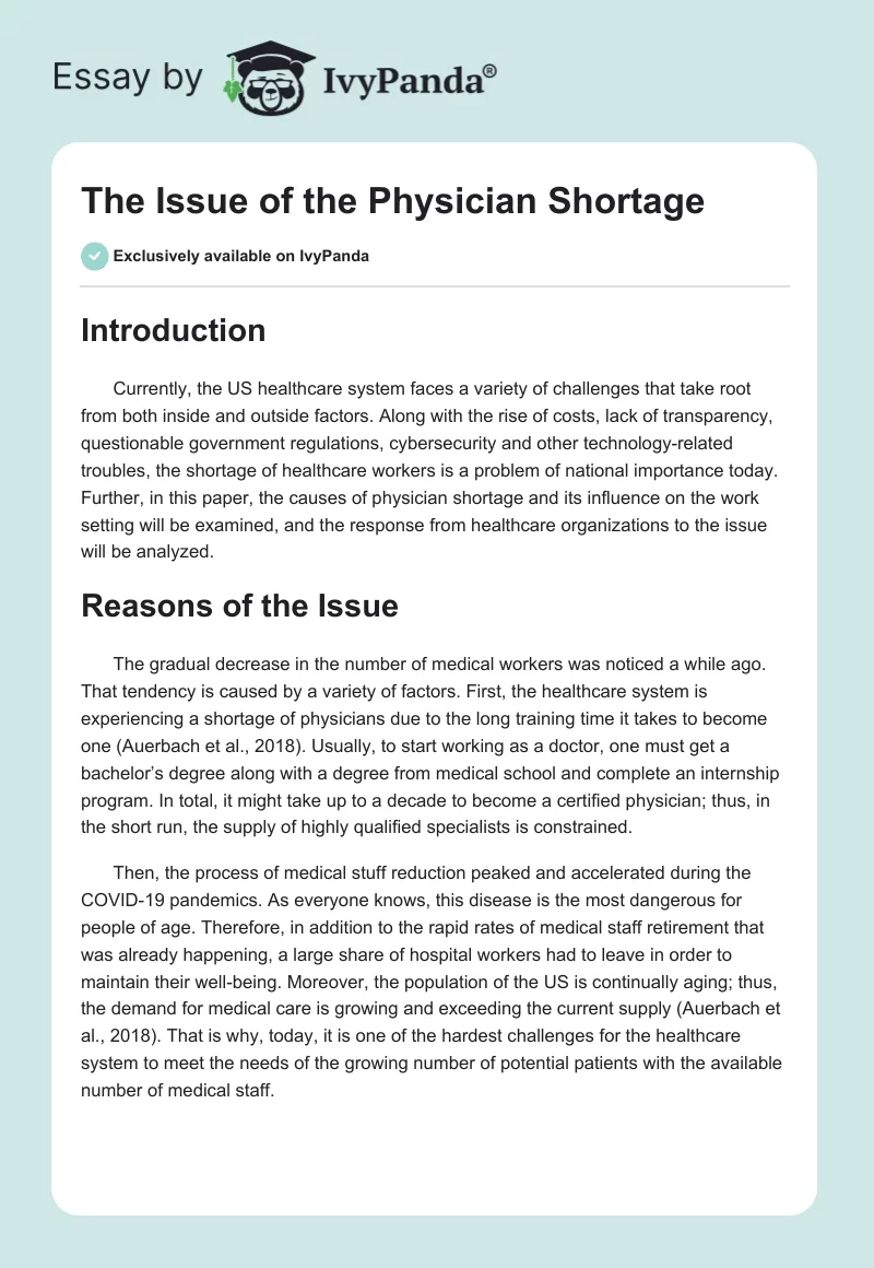 The Issue of the Physician Shortage. Page 1