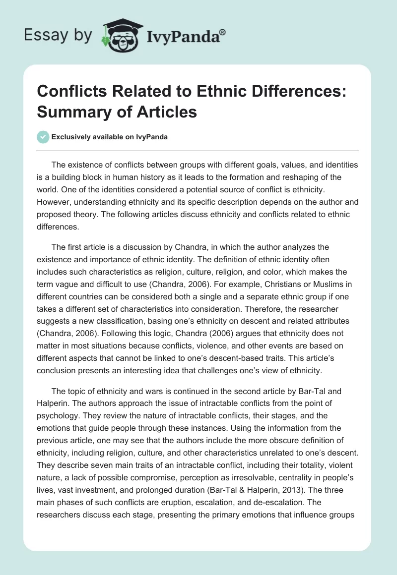 Conflicts Related to Ethnic Differences: Summary of Articles. Page 1