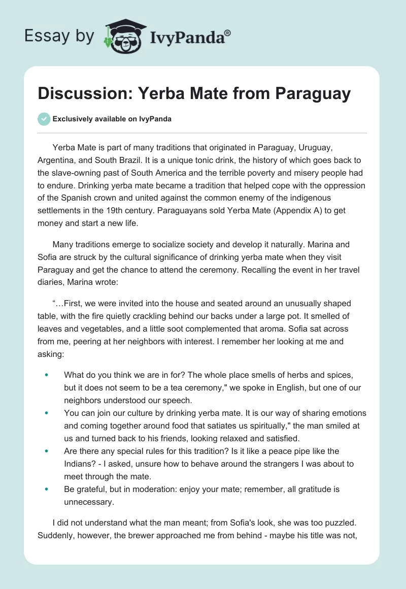 Discussion: Yerba Mate from Paraguay. Page 1
