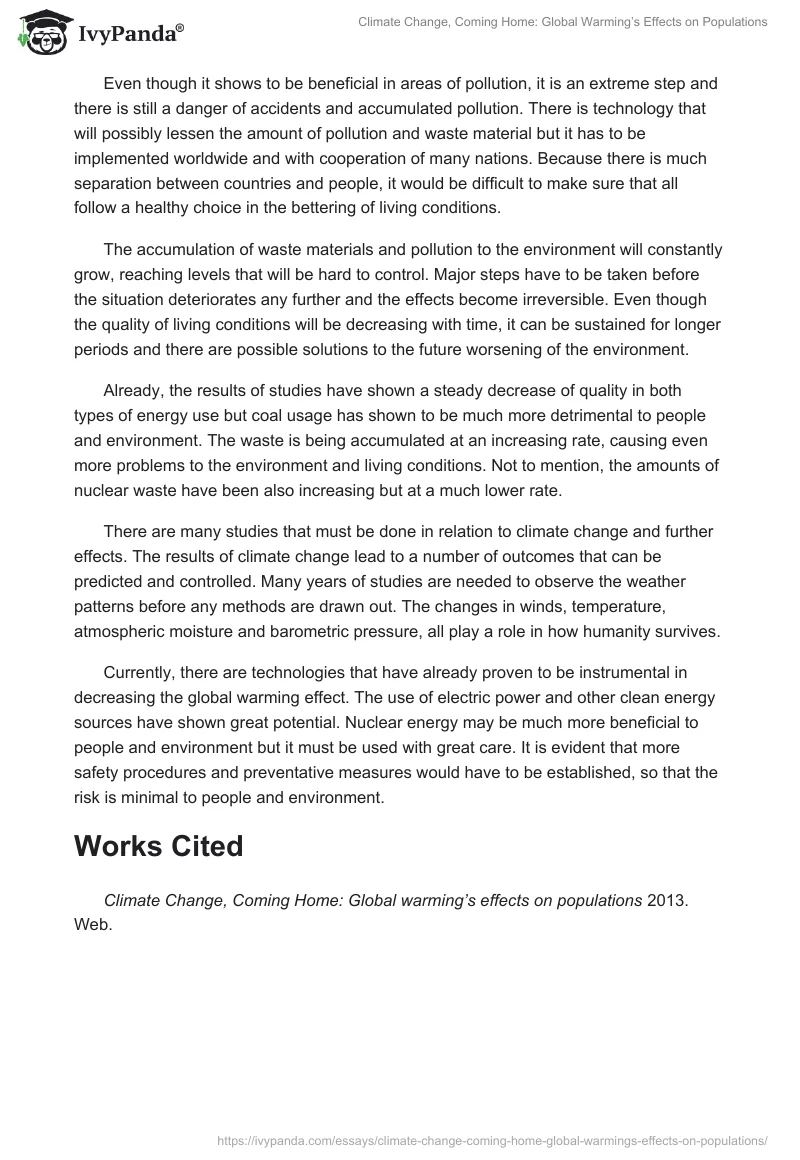 Climate Change, Coming Home: Global Warming’s Effects on Populations. Page 3