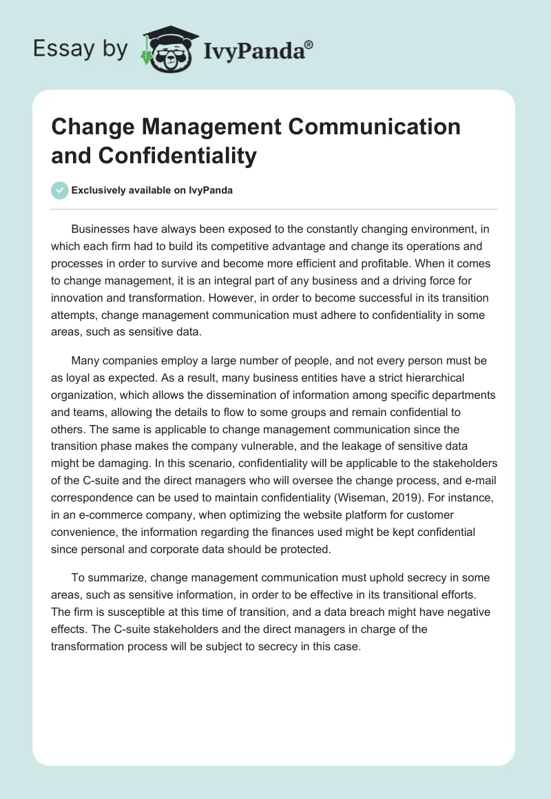 Change Management Communication and Confidentiality. Page 1