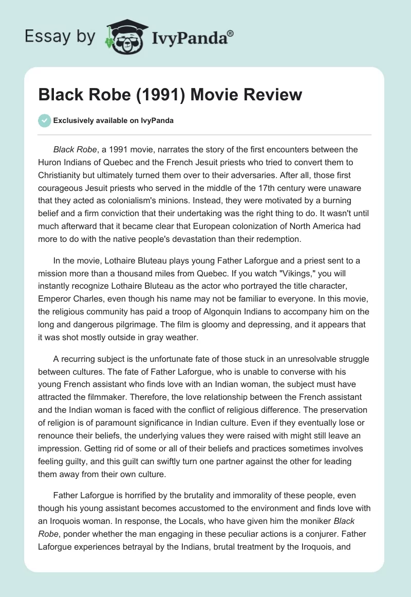 Black Robe (1991) Movie Review. Page 1