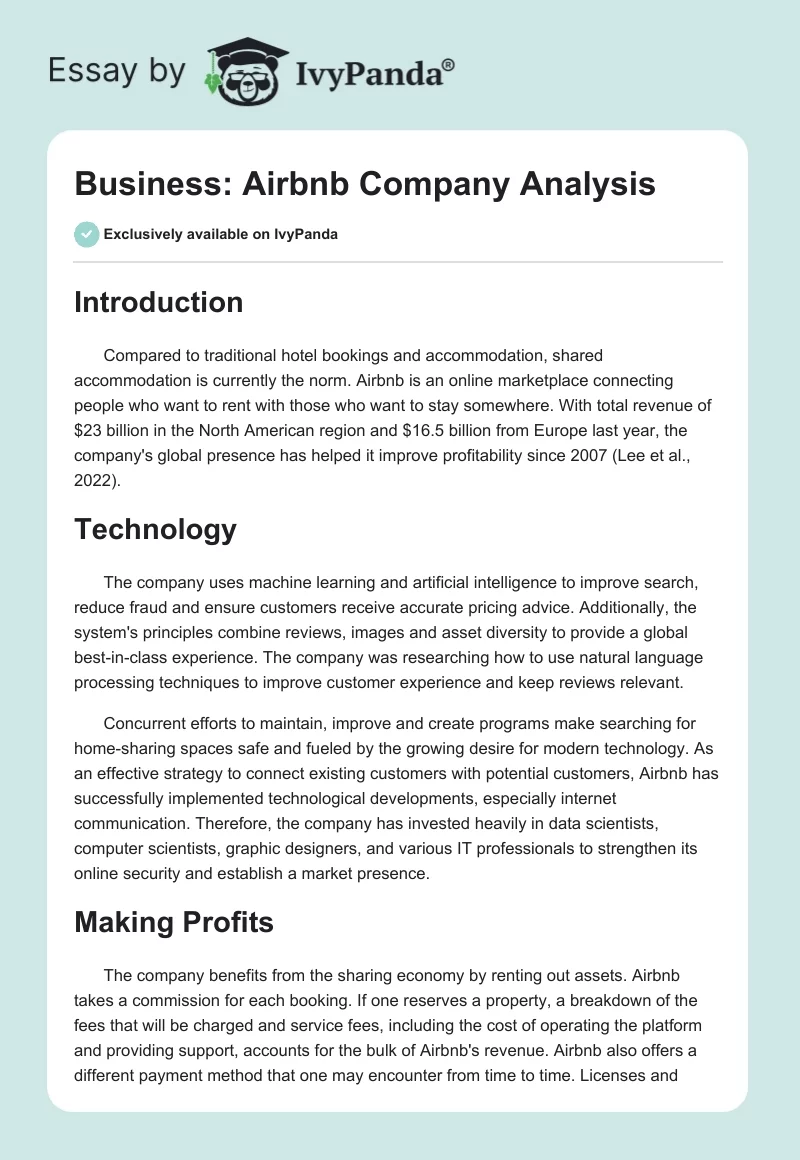 Business: Airbnb Company Analysis. Page 1
