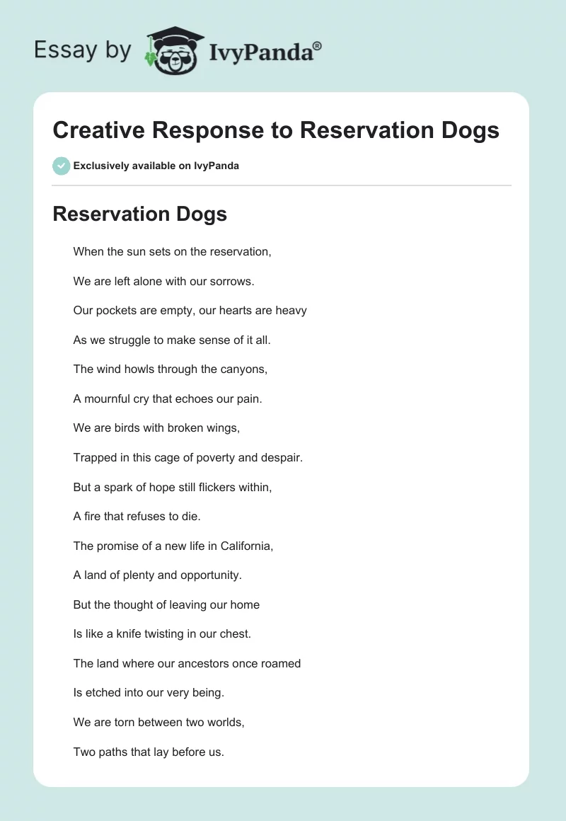 Creative Response to Reservation Dogs. Page 1