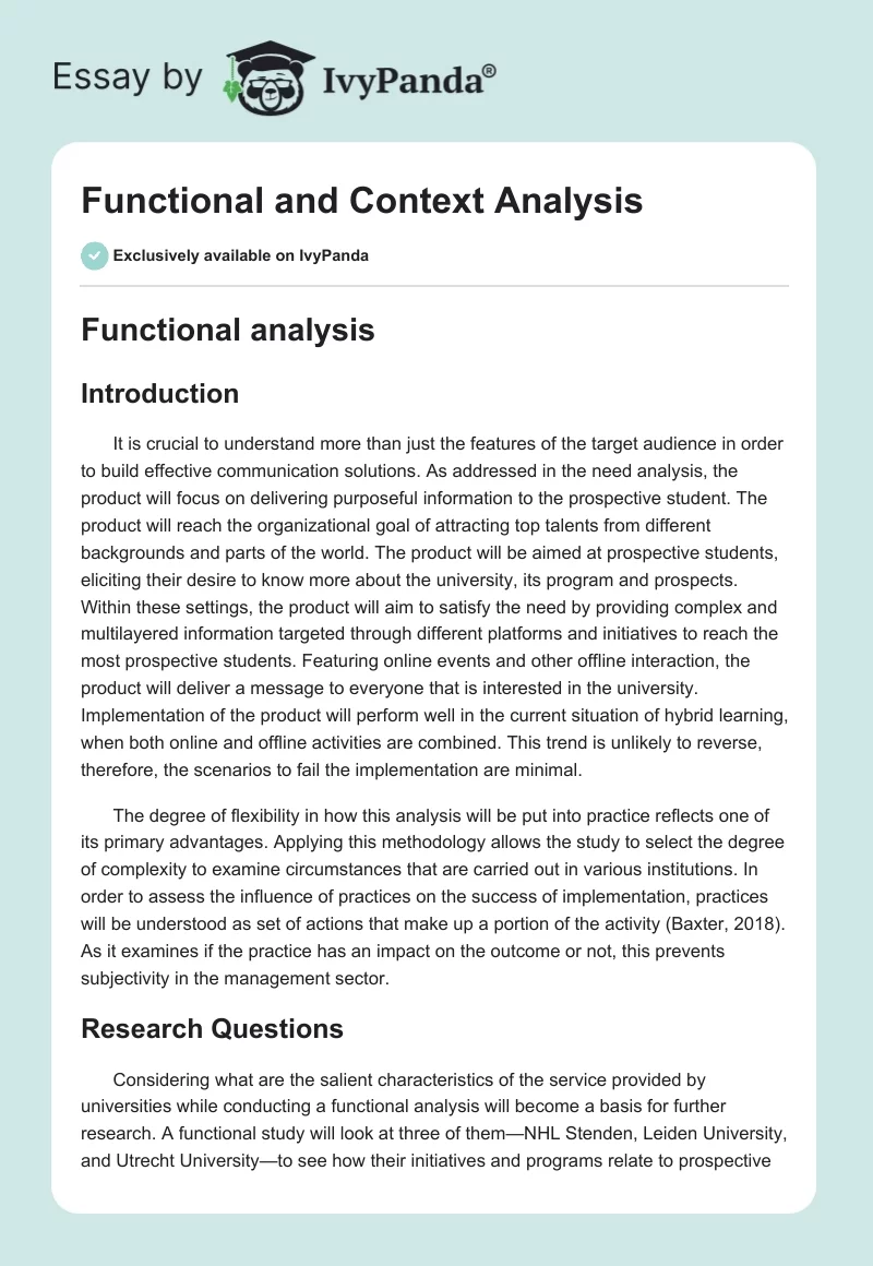 Functional and Context Analysis. Page 1