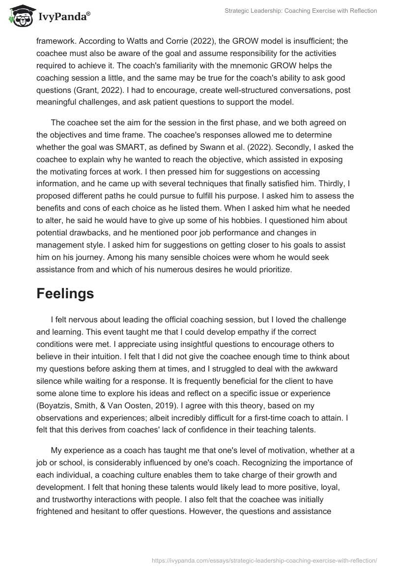 Strategic Leadership: Coaching Exercise with Reflection. Page 2