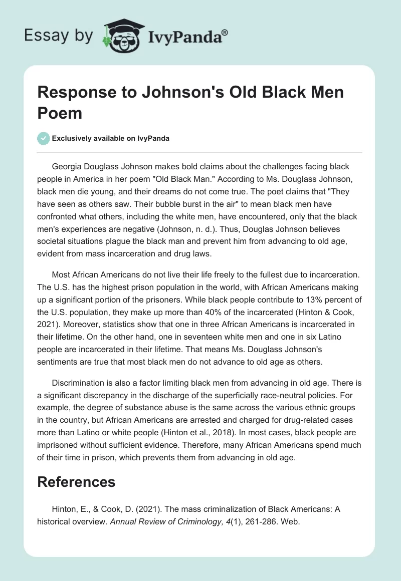 Response to Johnson's "Old Black Men" Poem. Page 1