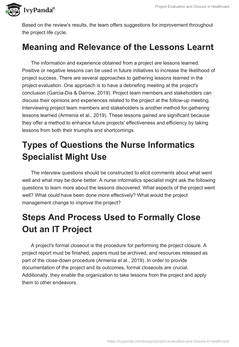 Project Evaluation and Closure in Healthcare. Page 2
