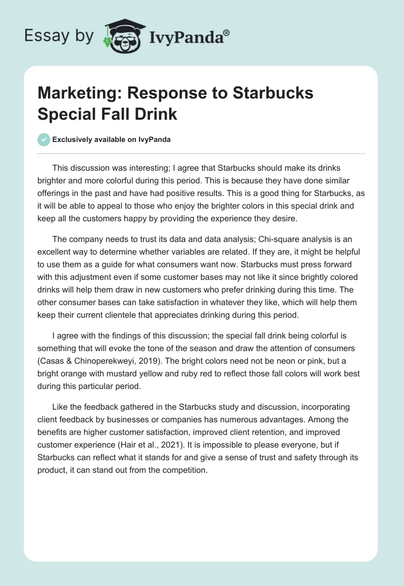 Marketing: Response to Starbucks Special Fall Drink. Page 1