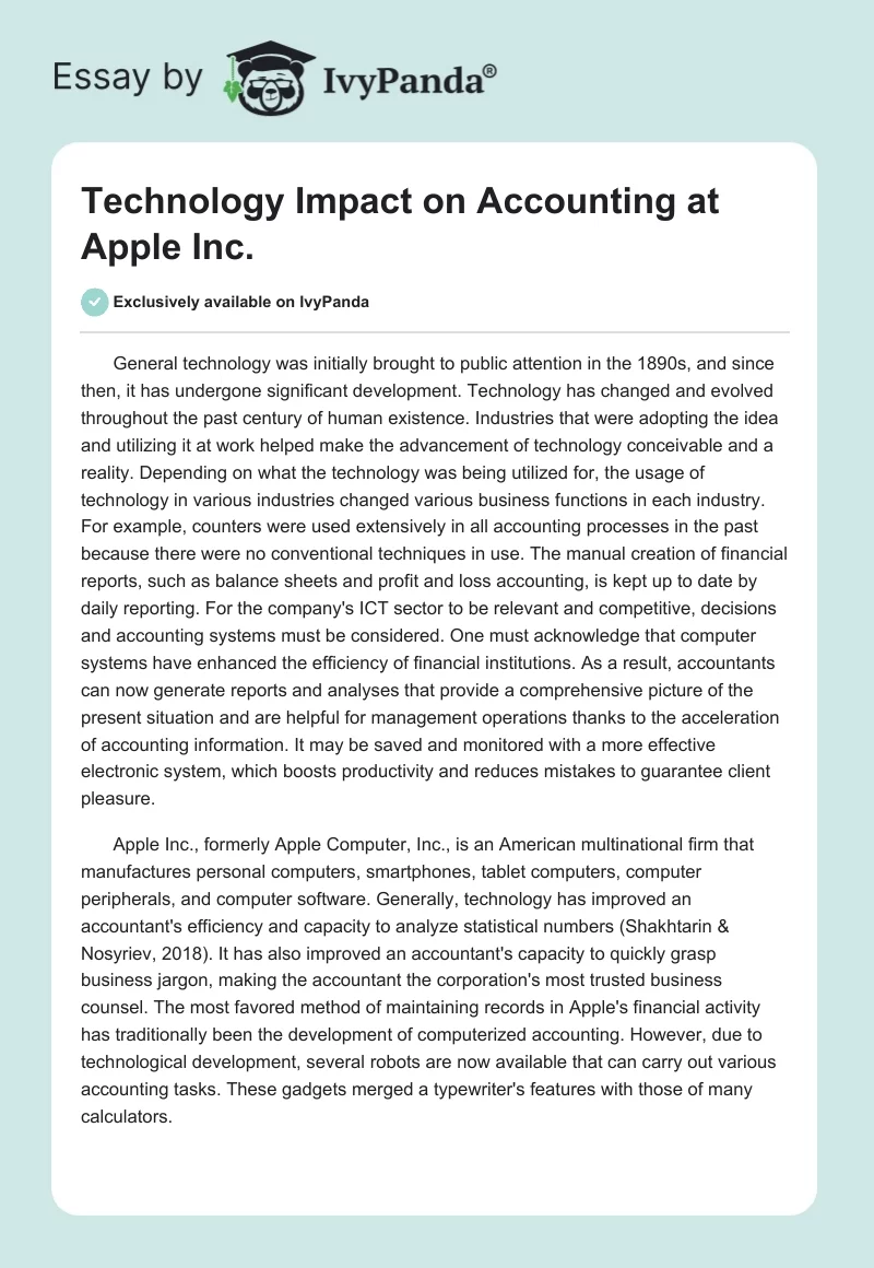 Technology Impact on Accounting at Apple Inc.. Page 1