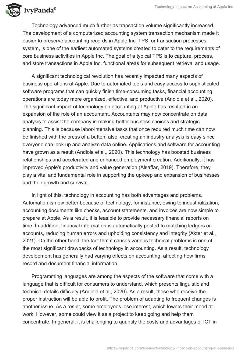 Technology Impact on Accounting at Apple Inc.. Page 2