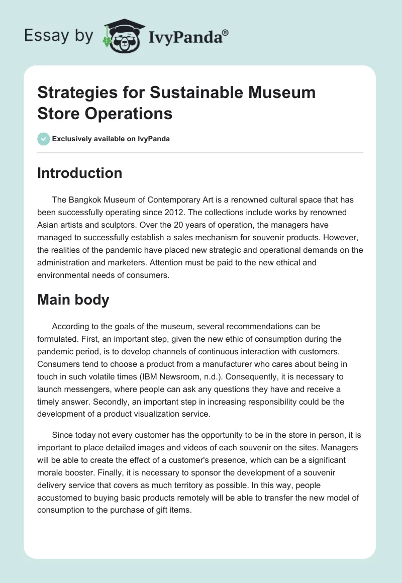 Strategies for Sustainable Museum Store Operations. Page 1