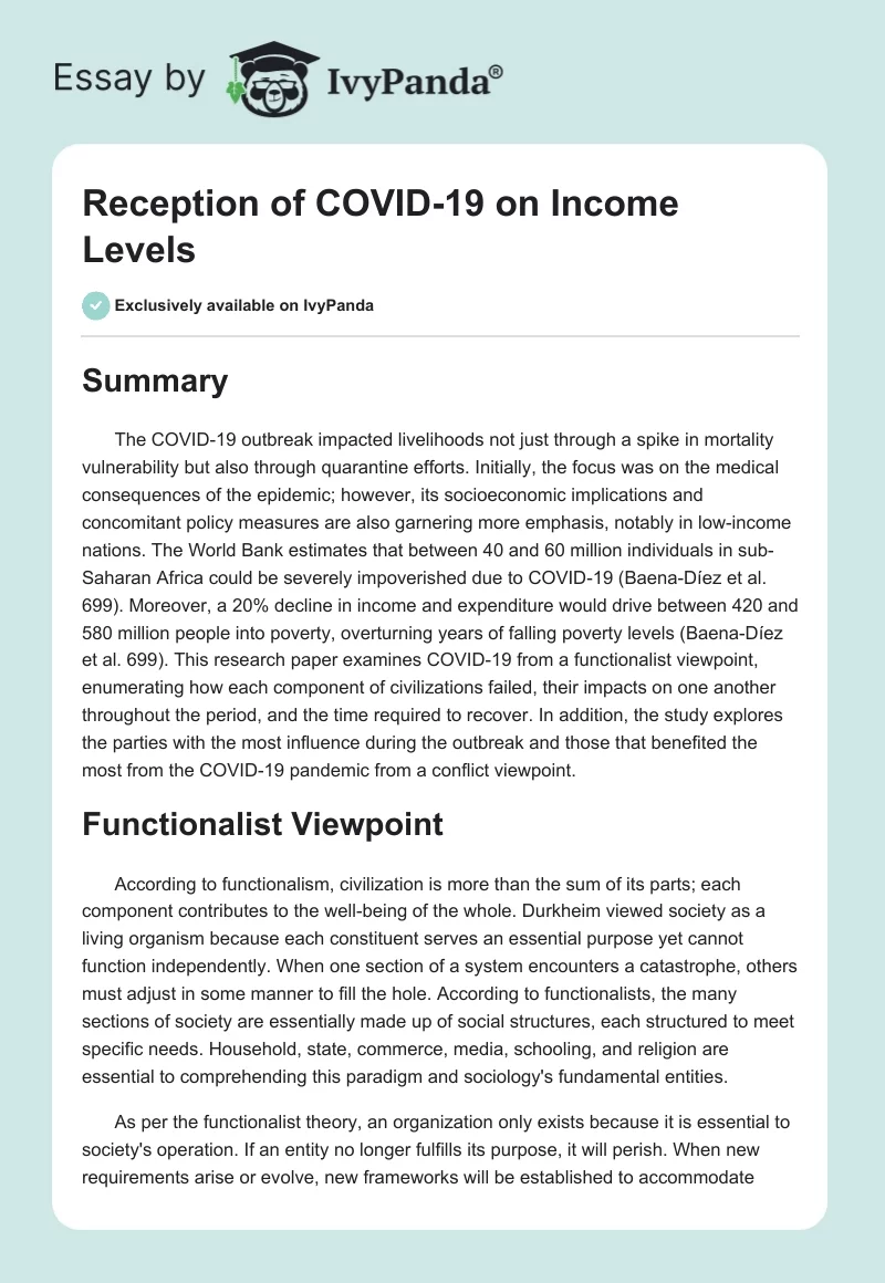 Reception of COVID-19 on Income Levels. Page 1