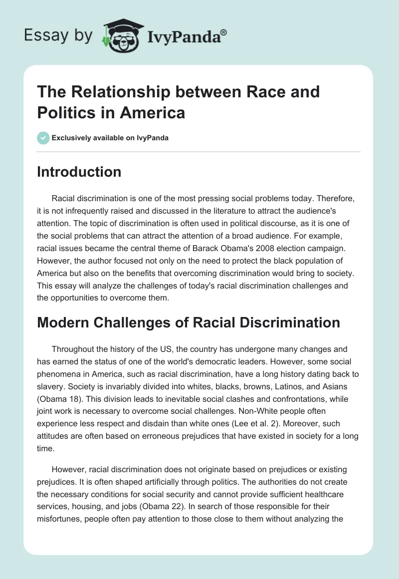The Relationship between Race and Politics in America. Page 1
