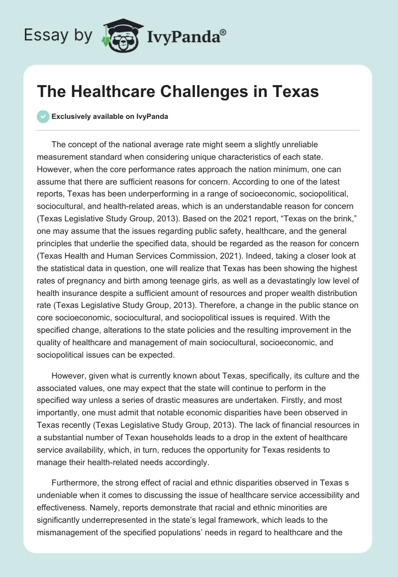 The Healthcare Challenges in Texas. Page 1