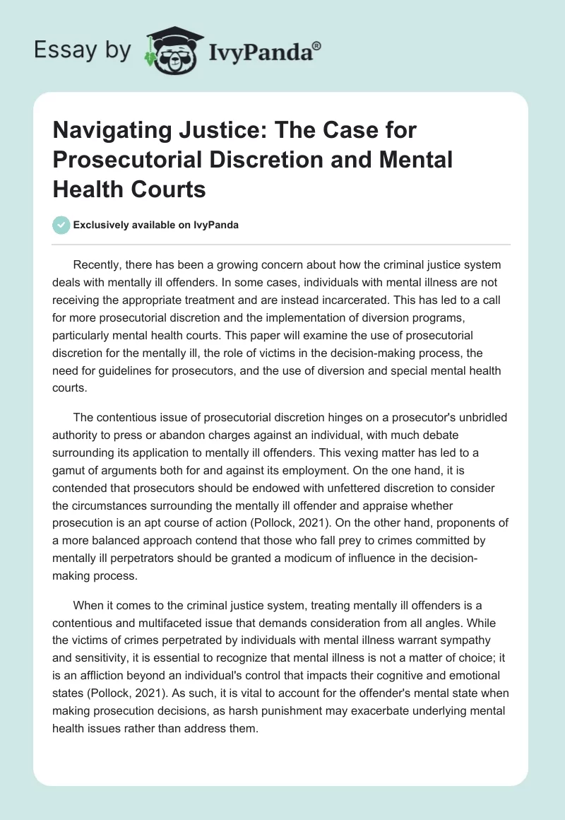 Navigating Justice: The Case for Prosecutorial Discretion and Mental Health Courts. Page 1