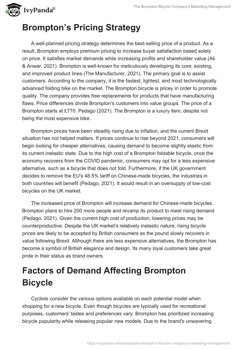 The Brompton Bicycle Company's Marketing Management. Page 3