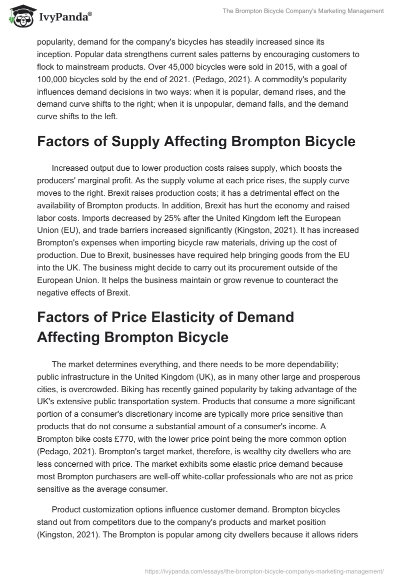 The Brompton Bicycle Company's Marketing Management. Page 4