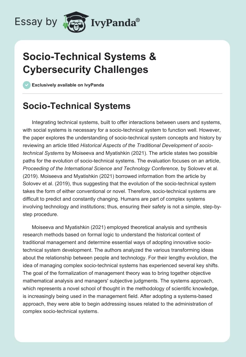 Socio-Technical Systems & Cybersecurity Challenges. Page 1