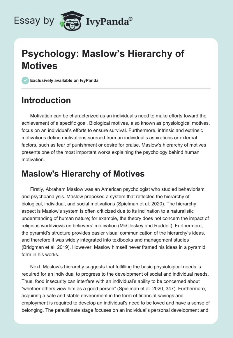Psychology: Maslow’s Hierarchy of Motives. Page 1