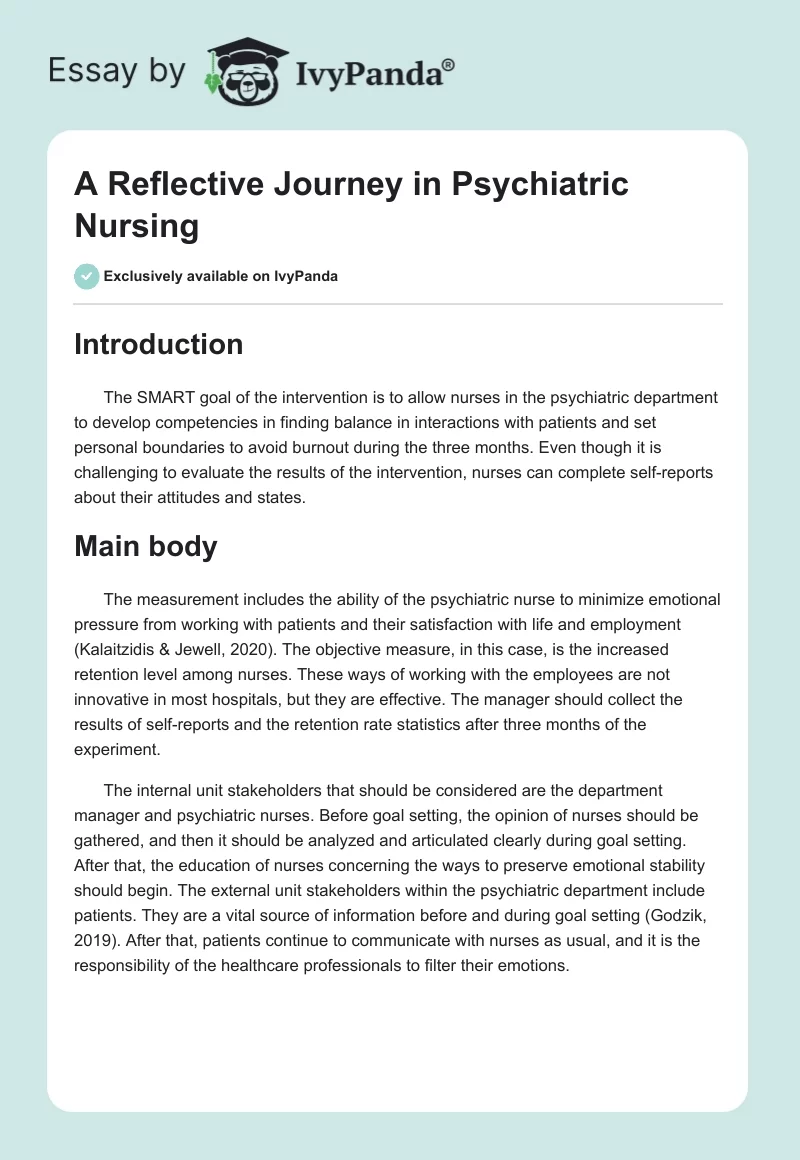 A Reflective Journey in Psychiatric Nursing. Page 1