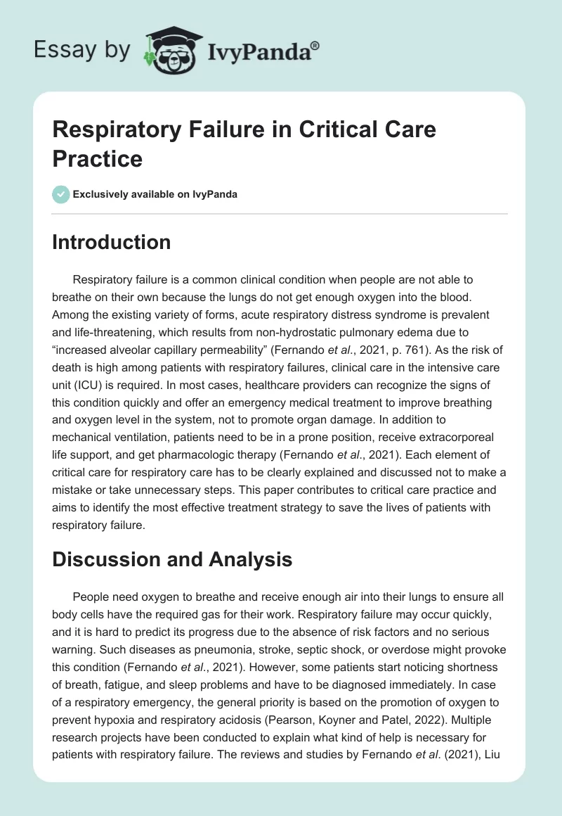 Respiratory Failure in Critical Care Practice. Page 1