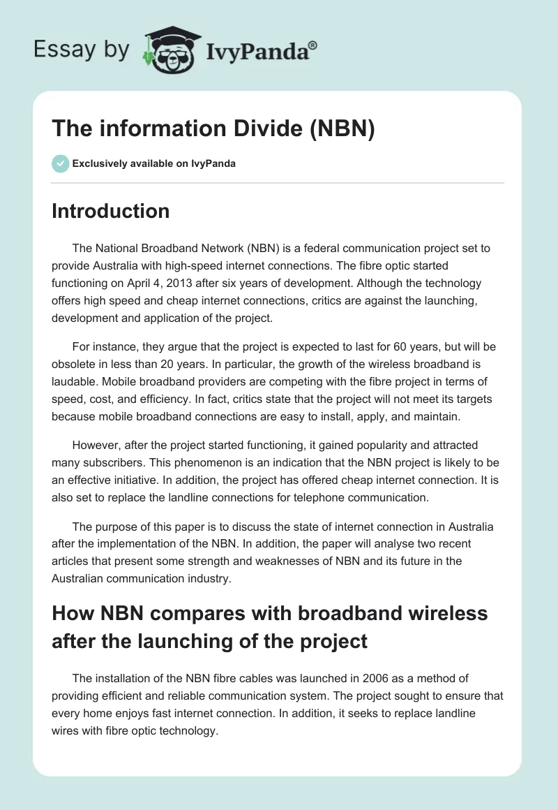 The information Divide (NBN). Page 1