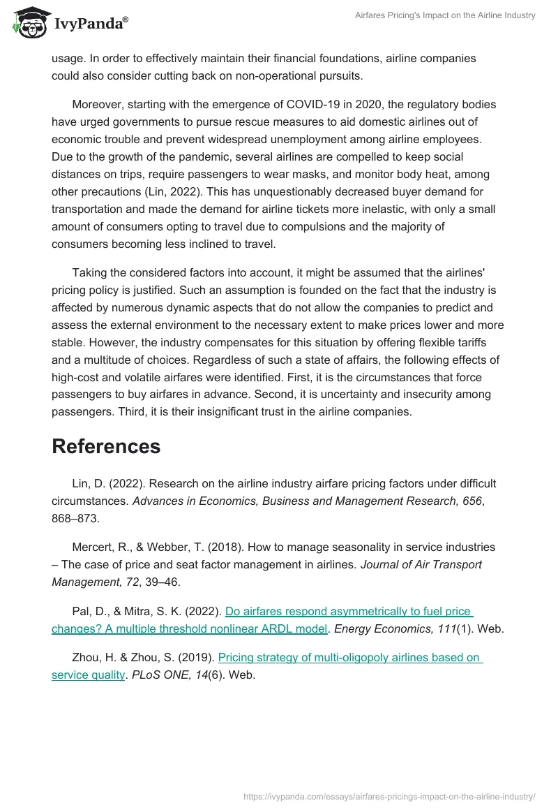 Airfares Pricing's Impact on the Airline Industry. Page 3