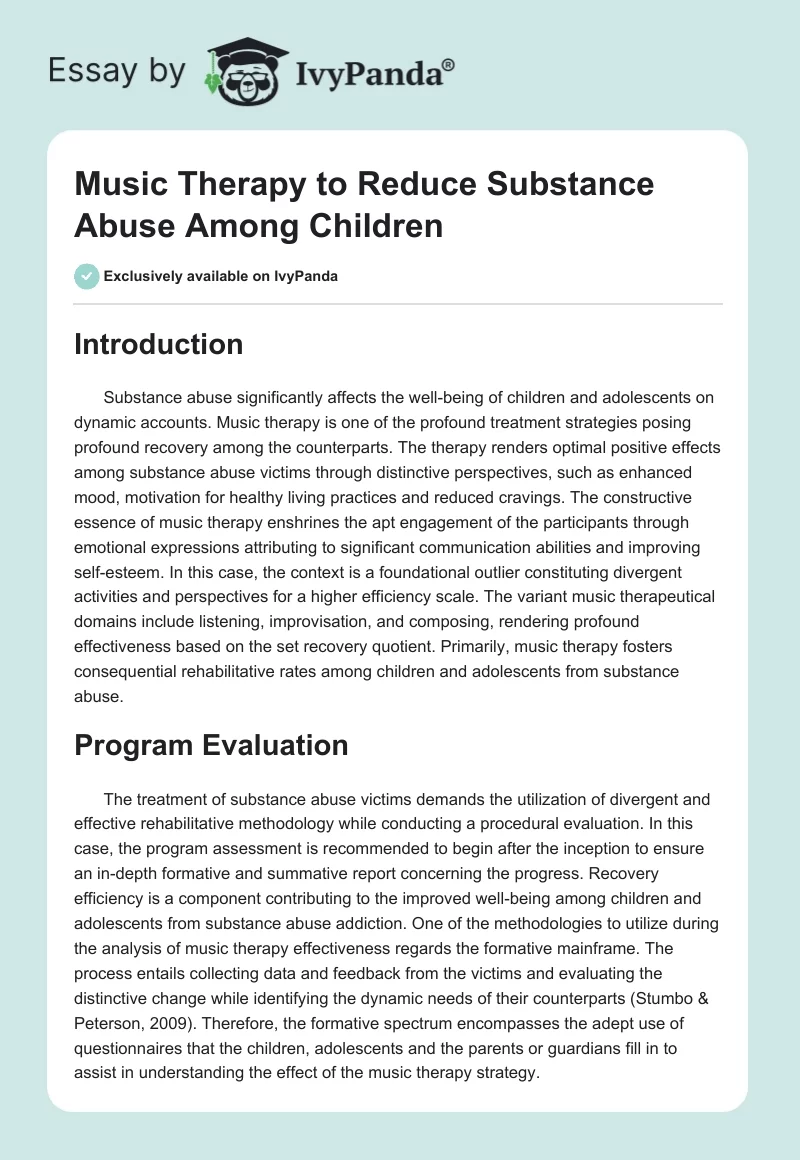 Music Therapy to Reduce Substance Abuse Among Children. Page 1