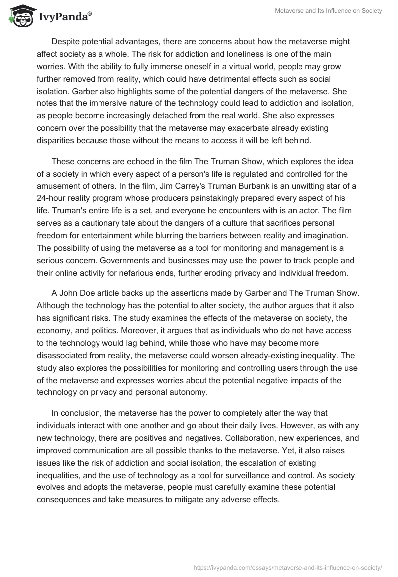 Metaverse and Its Influence on Society. Page 2