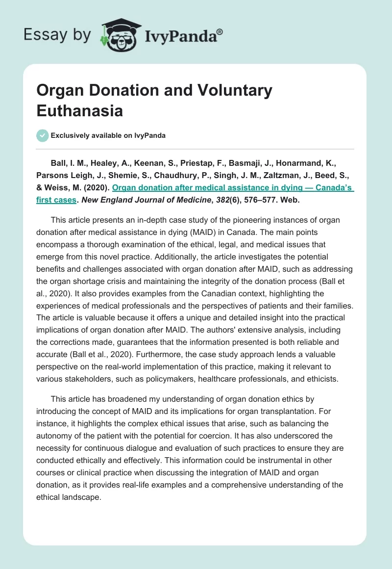Organ Donation and Voluntary Euthanasia. Page 1