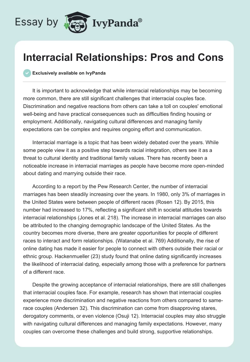 Interracial Relationships: Pros and Cons. Page 1