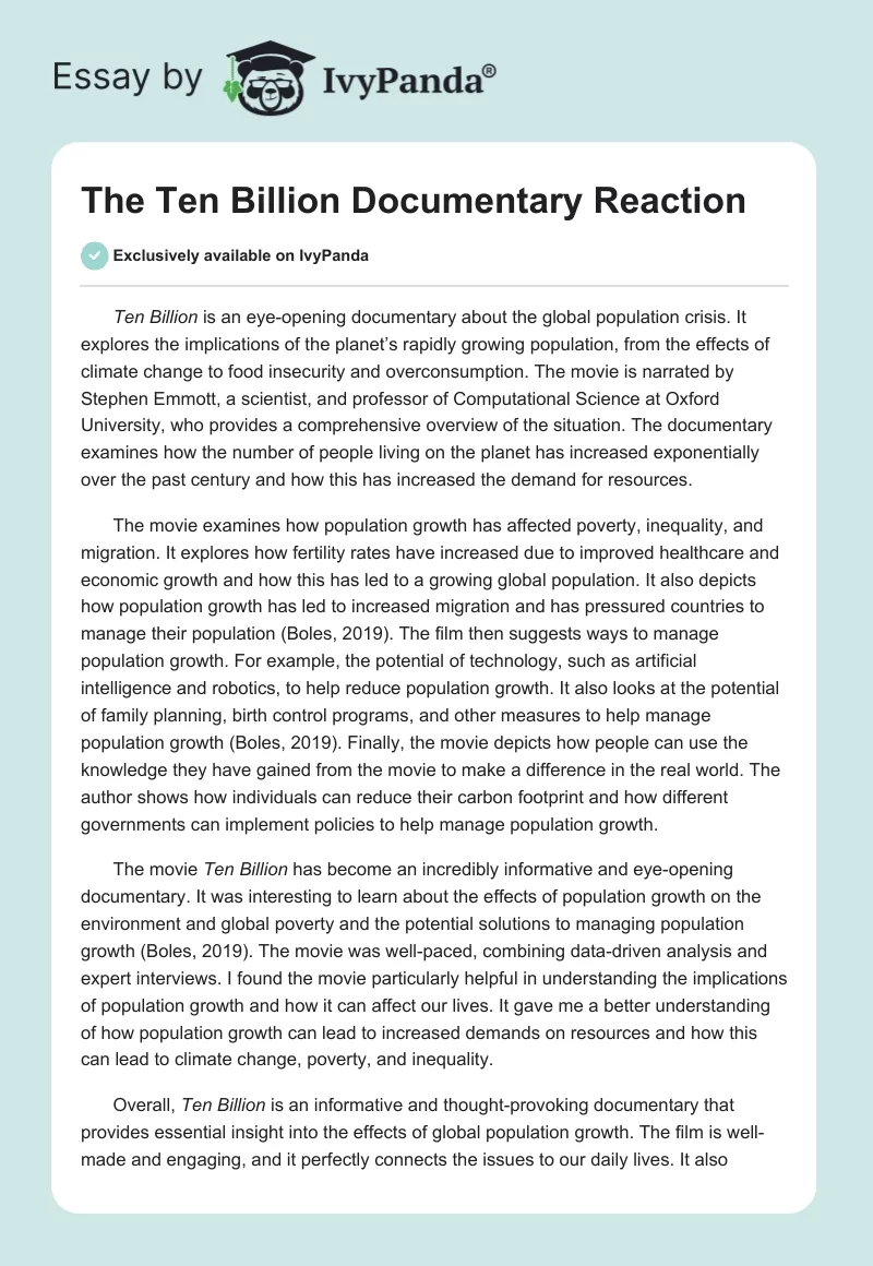 The "Ten Billion" Documentary Reaction. Page 1
