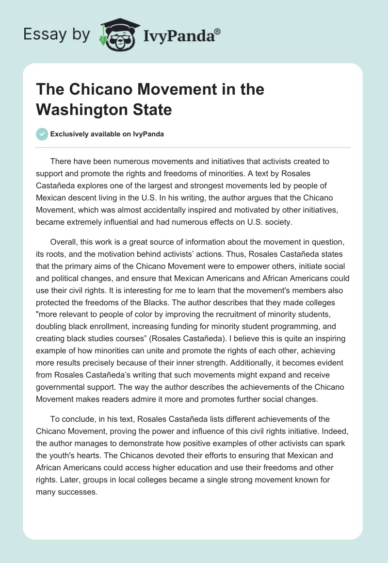 The Chicano Movement in the Washington State. Page 1