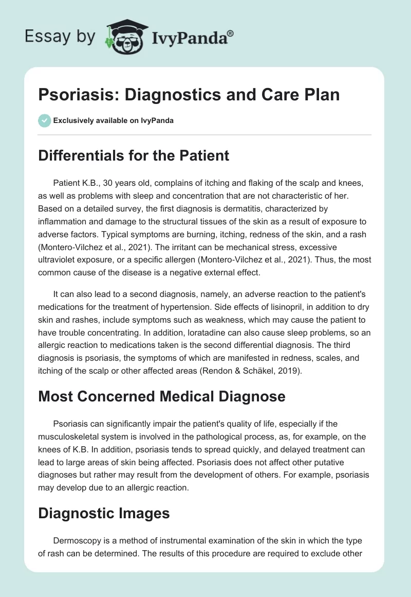 Psoriasis: Diagnostics and Care Plan. Page 1