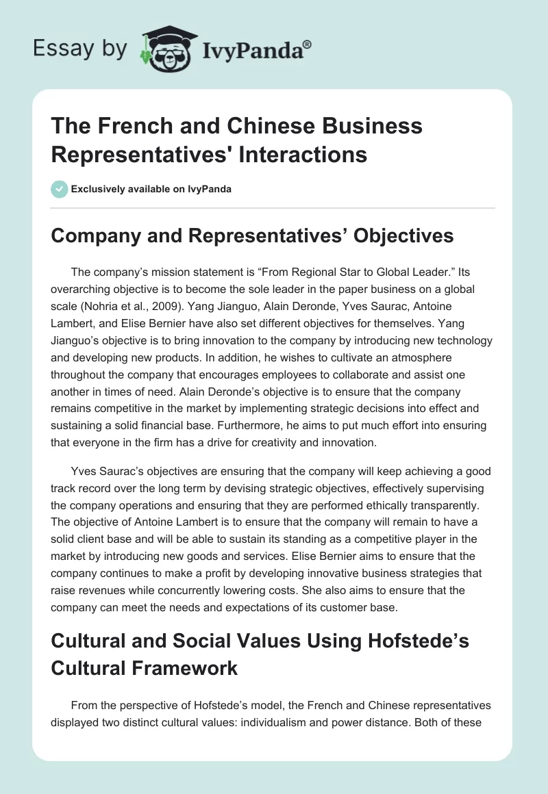 The French and Chinese Business Representatives' Interactions. Page 1