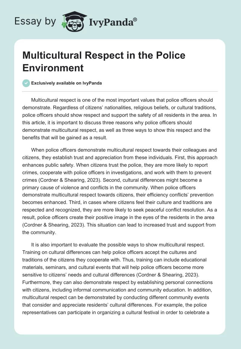 Multicultural Respect in the Police Environment. Page 1