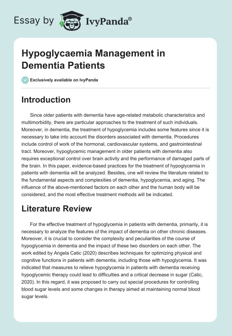 Hypoglycaemia Management in Dementia Patients. Page 1