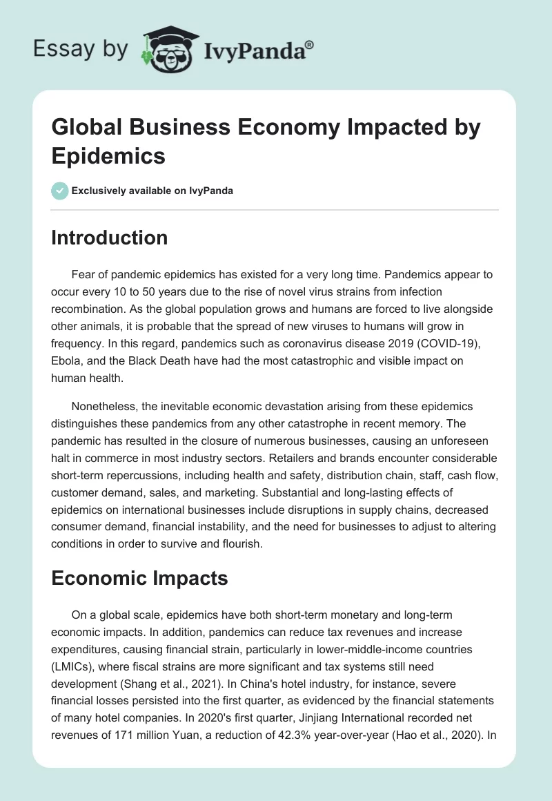 Global Business Economy Impacted by Epidemics. Page 1