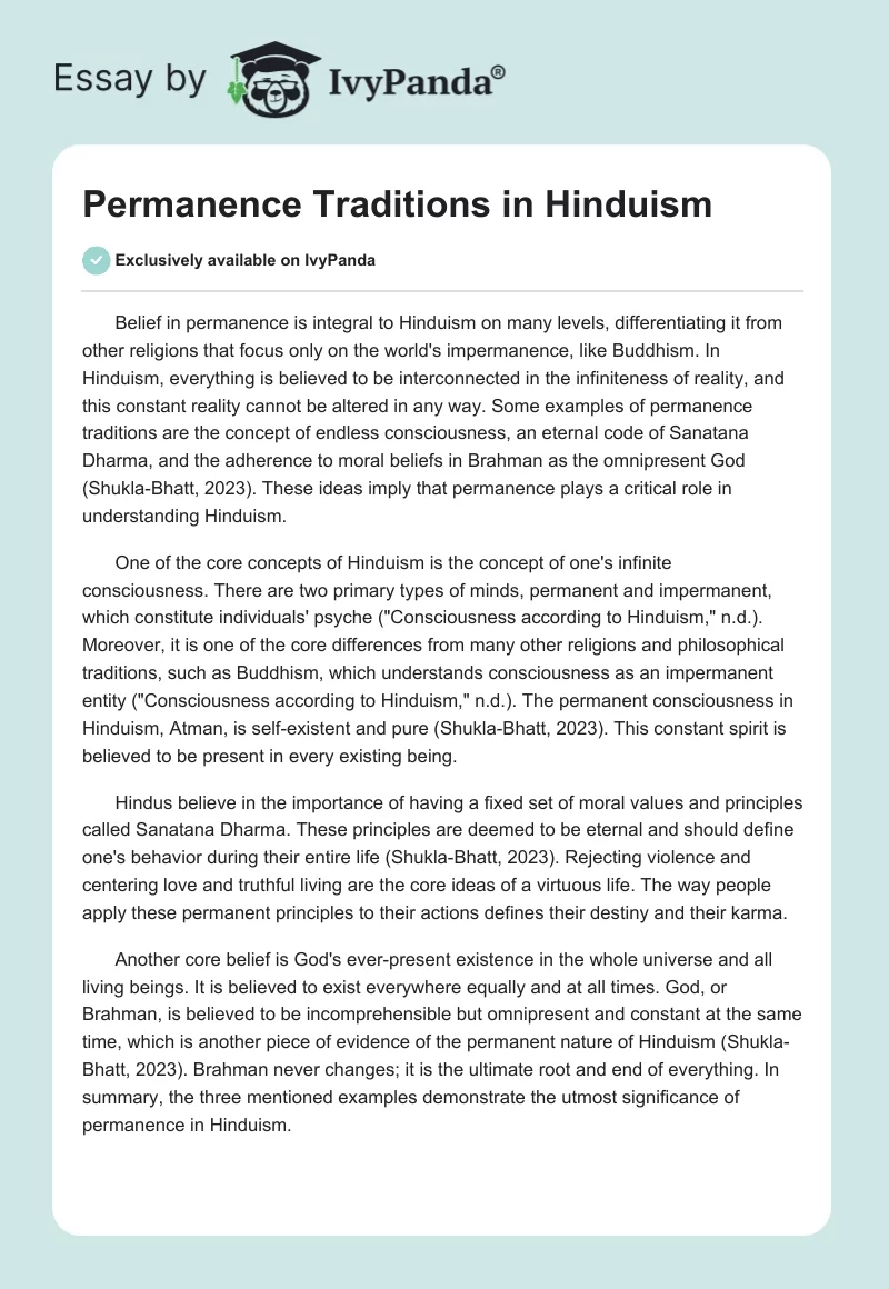 Permanence Traditions in Hinduism. Page 1