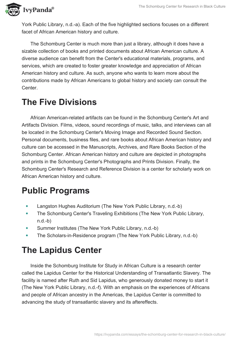 The Schomburg Center for Research in Black Culture. Page 2