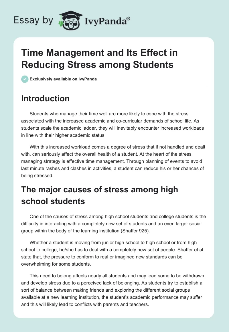 Time Management and Its Effect in Reducing Stress among Students. Page 1
