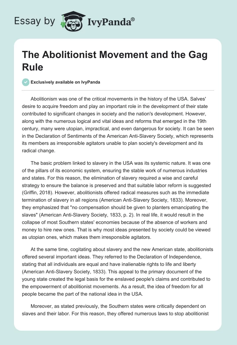 The Abolitionist Movement and the Gag Rule. Page 1