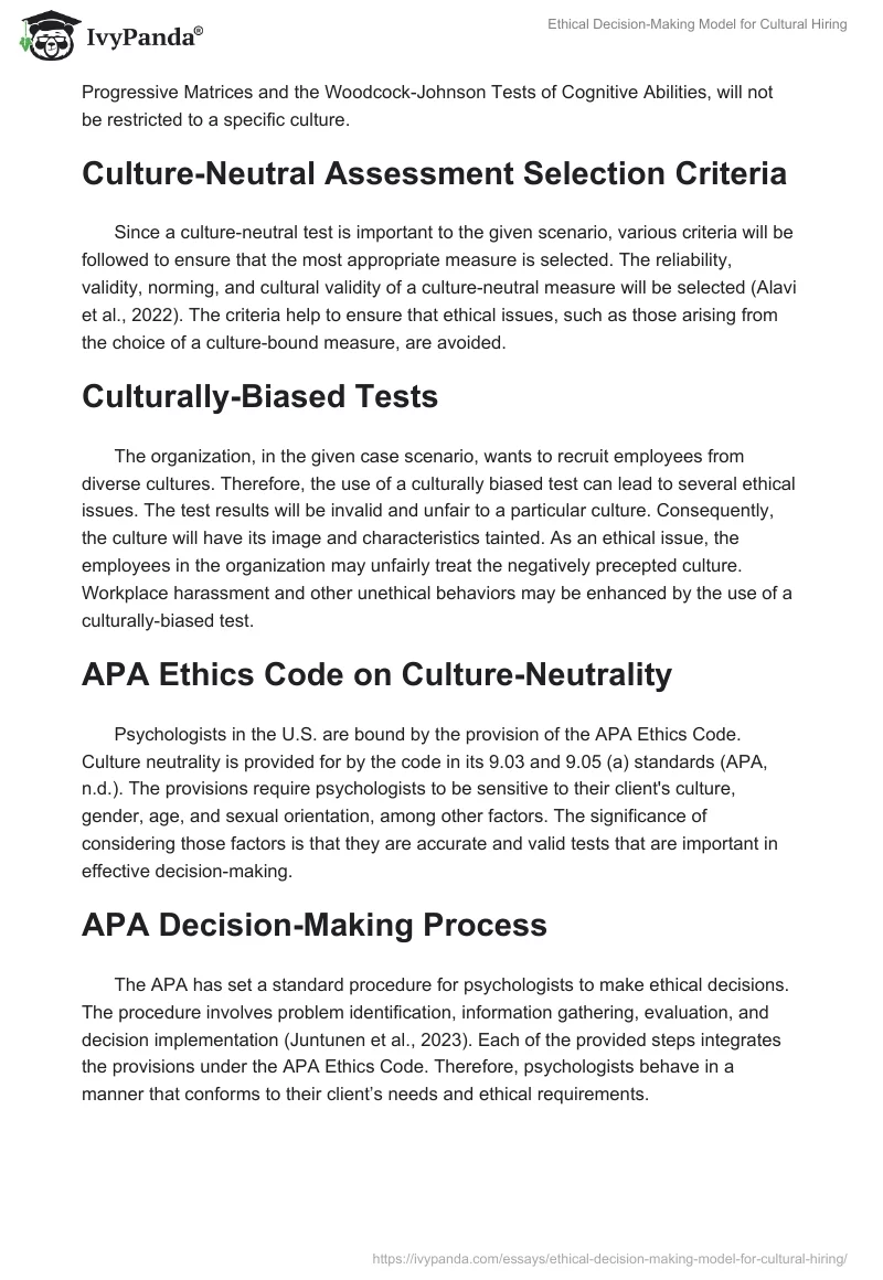 Ethical Decision-Making Model for Cultural Hiring. Page 2