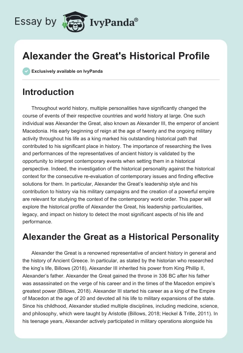 Alexander the Great's Historical Profile. Page 1