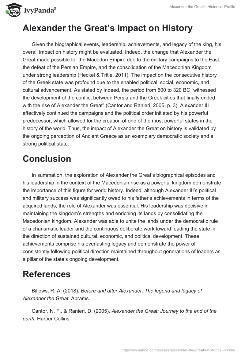 Alexander the Great's Historical Profile. Page 3