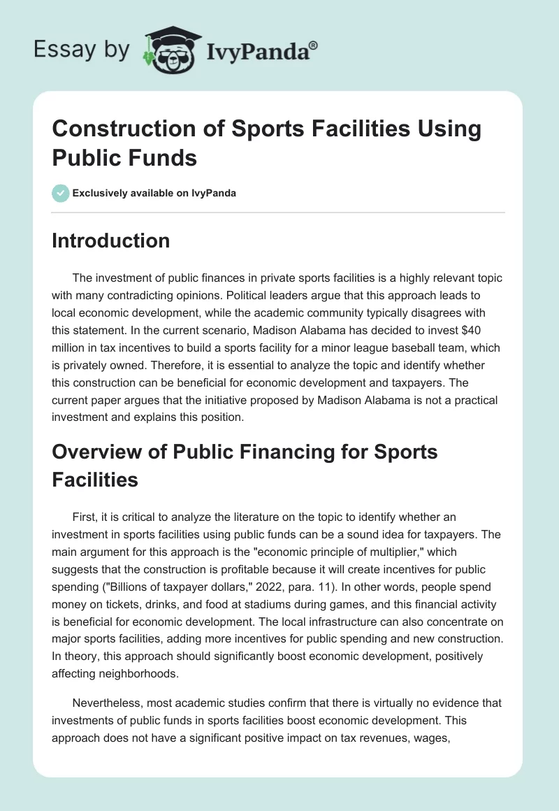 Construction of Sports Facilities Using Public Funds. Page 1
