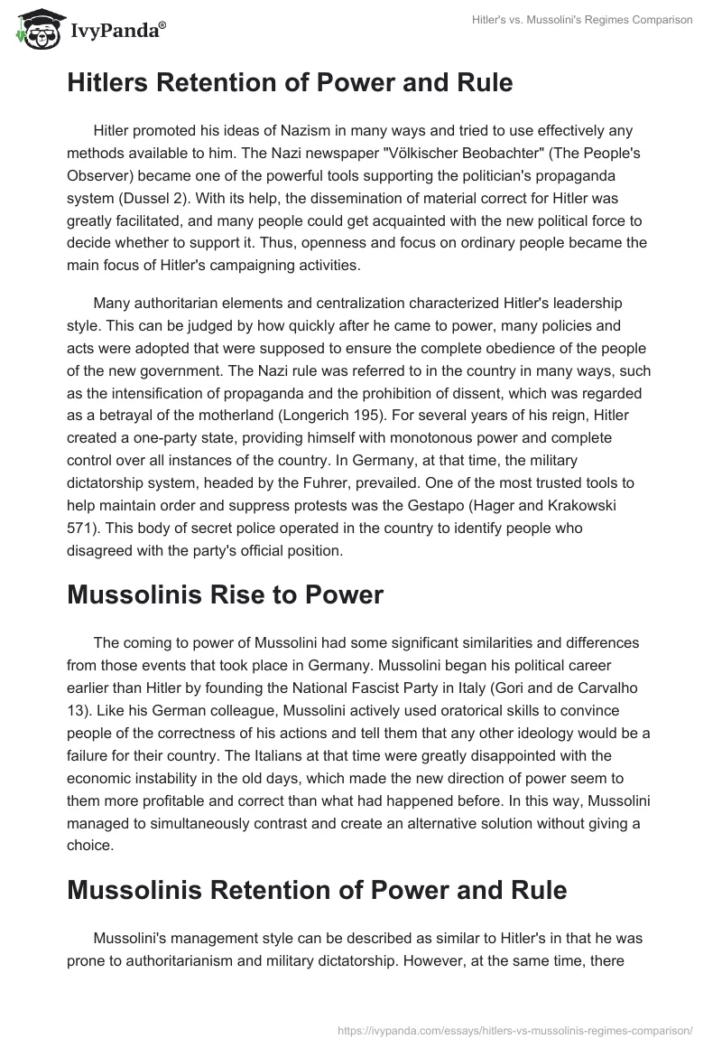 Hitler's vs. Mussolini's Regimes Comparison. Page 2