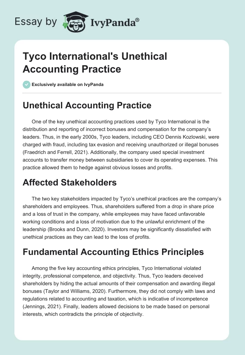 Tyco International's Unethical Accounting Practice. Page 1
