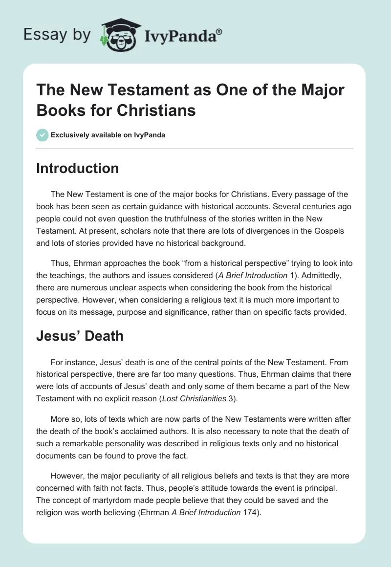 The New Testament as One of the Major Books for Christians. Page 1